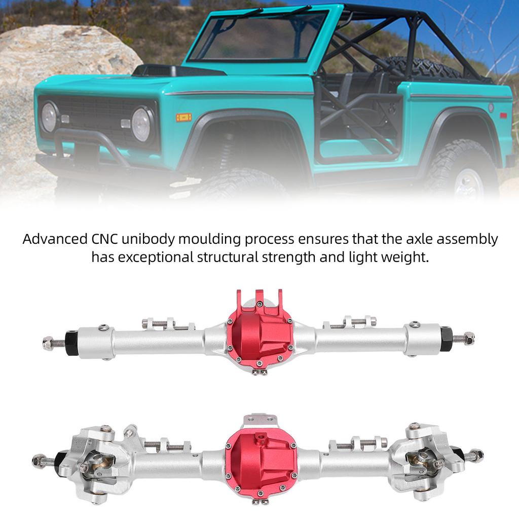 RC Axle Assembly Set Aluminum Alloy Front and Rear Axle for SCX10 II 90046 90047 1/10 RC Crawler Upgrade Parts Silver and Red
