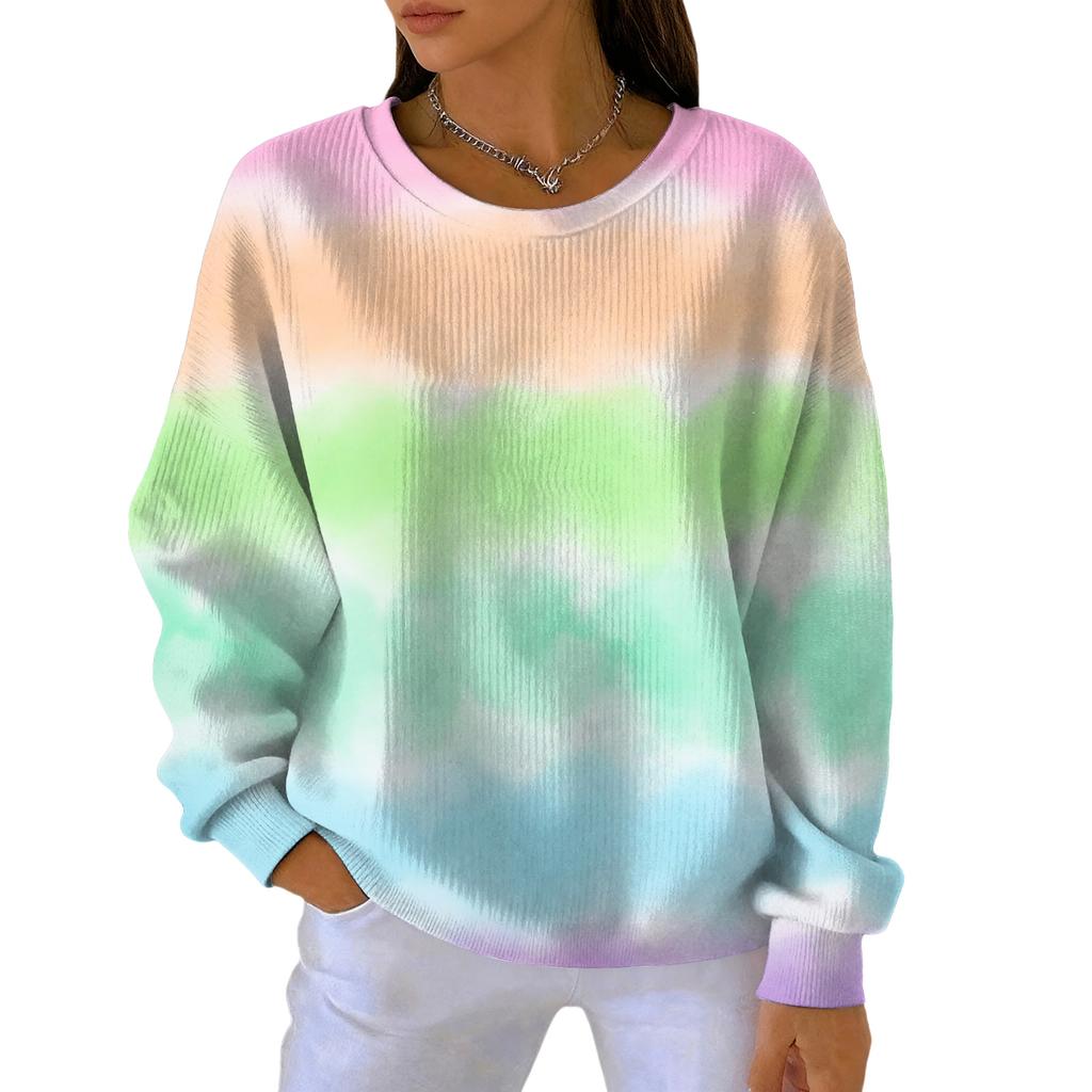Mote for kvinner, avslappet genser med gradient tie-dye-trykk, sports-langermet topp