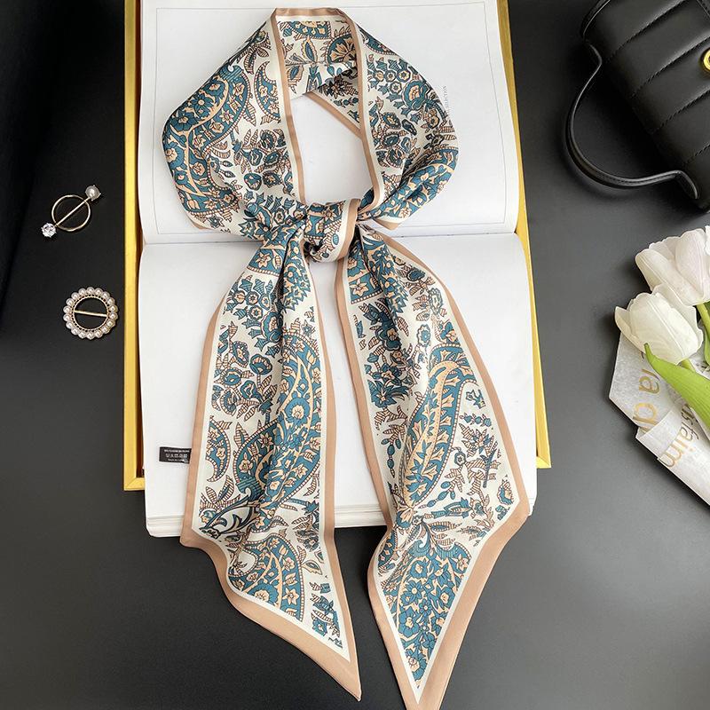 Simulated silk scarf, high-end women's headband, decorative scarf, streamer, fresh color matching, rhombus small scarf, headband.