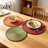 Textured Dining Mat 12 Inch Round Placemats, Polyester Woven Braided Place Mats, Eco-friendly Placemat Washable Heat Resistant Circle Table