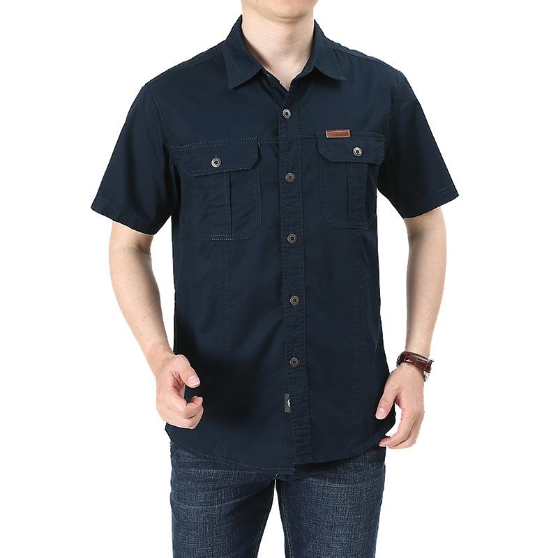 Summer Men's Cotton Shirts Plus Size Tooling Short-Sleeved Polo Shirt T-shirt Business Casual Loose Breathable Absorb Sweat