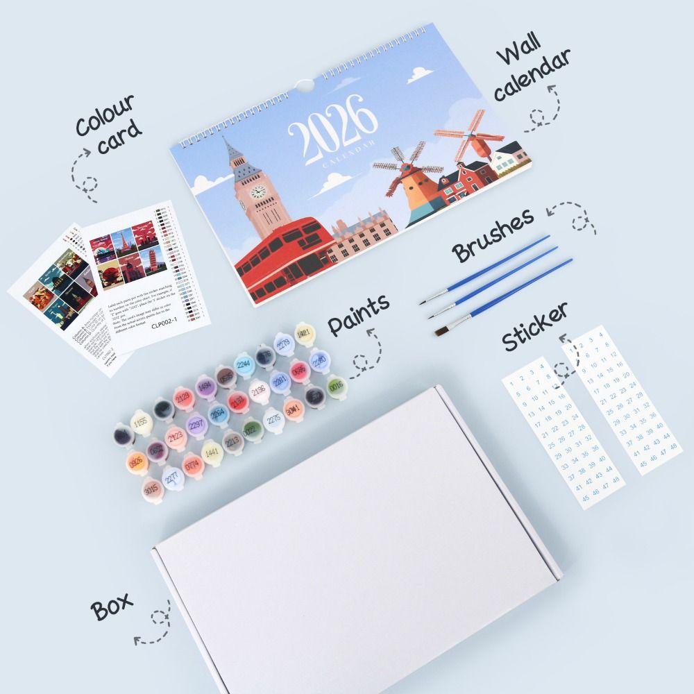 Calendario da scrivania fai-da-te da dipingere Pittura con i numeri Motivo natalizio Calendario disegnato a mano Ornamento creativo Calendario a fogli mobili da appoggio