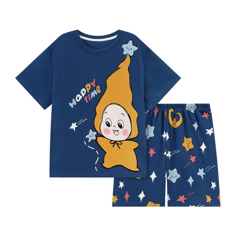 Boys Cartoon Pajama Set Short Sleeve Cotton Sleepwear Kids 8 Years Lightweight Home Outfit