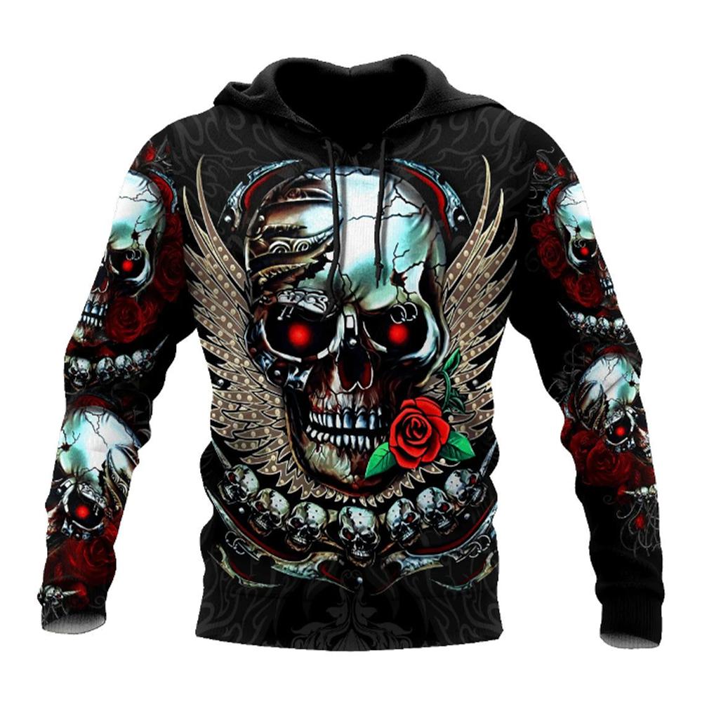 Primavera Outono Moda Masculina Casual Moletom Com Capuz 3D Estampa de Caveira Homens Horror Pullovers Moletons Streetwear Agasalhos Grandes Tops