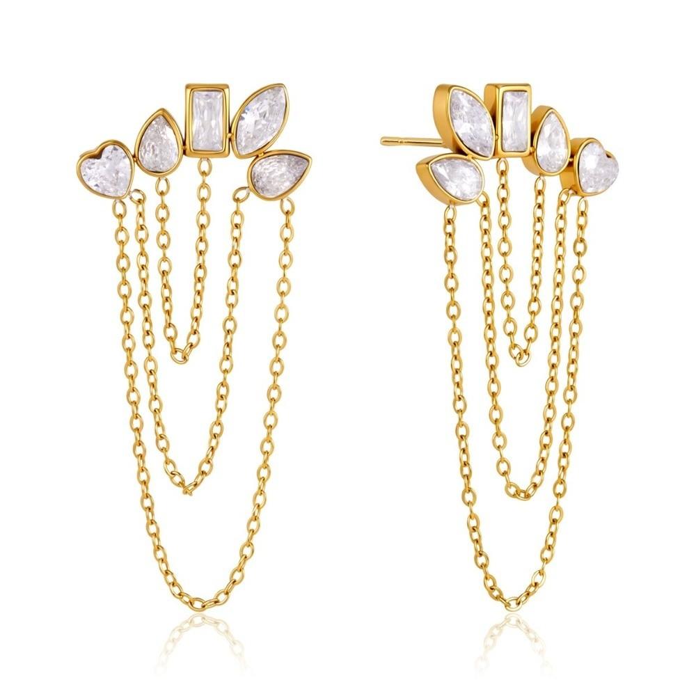 Geometric Stud Earrings Stainless Steel Tassel Earrings Fashion Zircon Stud Earrings for Women