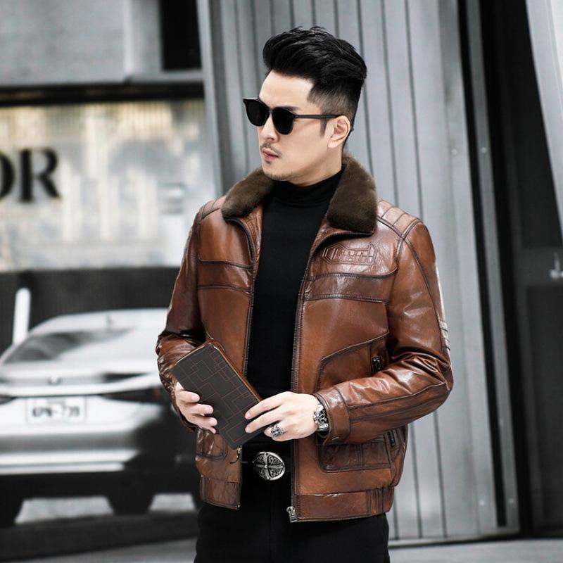 

Зимняя кожаная кожаная куртка мужская повседневная мужская из коровьей кожи топ куртка-локомотив кожаная пуховая куртка 5XL коричневый