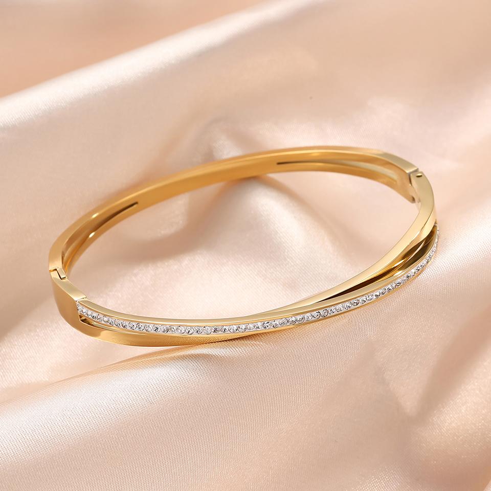 Htpwe Stainless Steel Zirconium Cross Double Layer Bracelet Women's Plated 18k Gold Couple Holiday Gift Bracelet Party Zircon
