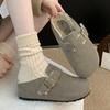 Winter Suede Women Flats Cotton Slippers Short Plush Designer Buckle Casual Mules Shoes 2025 Trend Warm Home Snow Botas De Mujer