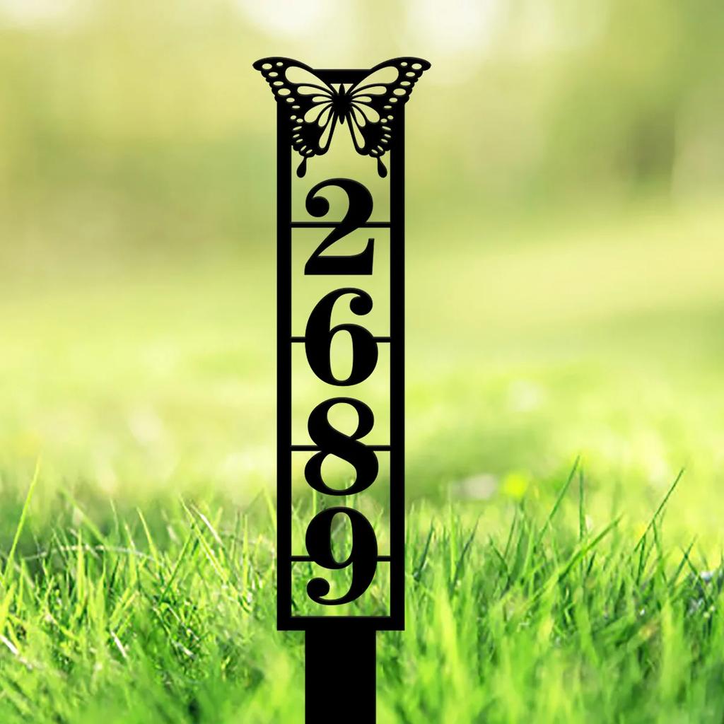 Butterfly Metal House Numbers, Street Address Yard Sign, Custom Lawn Decor, Mailbox Number Stake