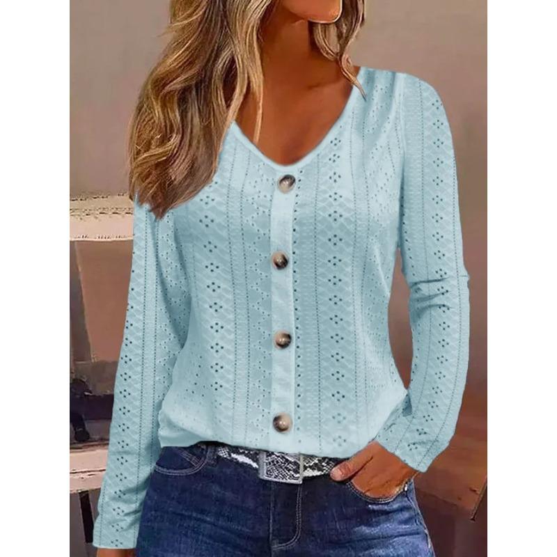 Blusas y Camisas Casuales de Moda para Mujer JPNTKY con Cuello en V y Manga Larga