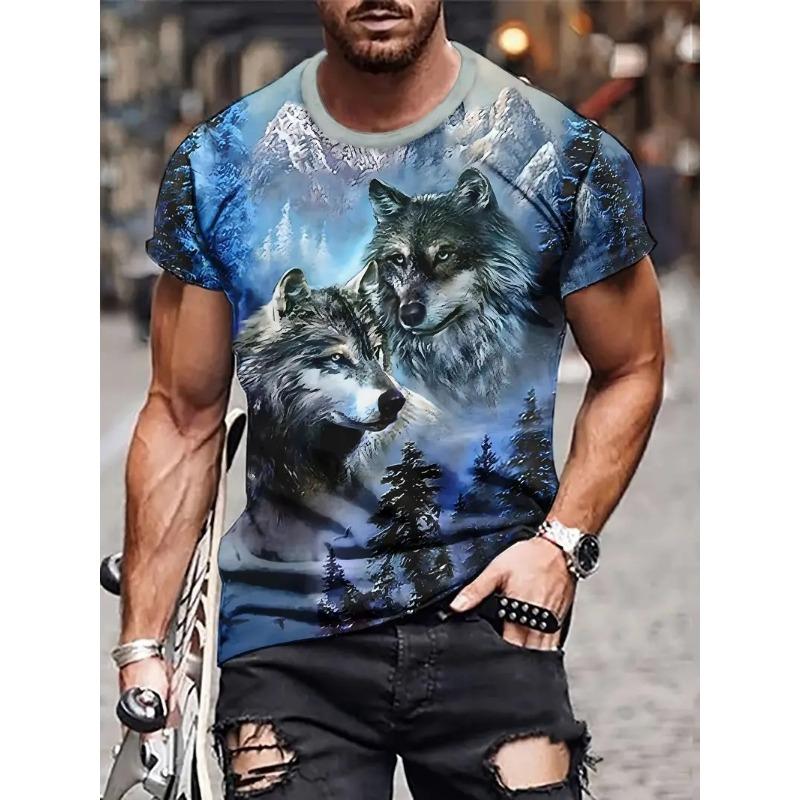 Summer Round Neck 3D Animal Print Top Fashionable Casual Short Sleeved Men's T-shirts