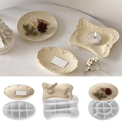 Vintage Geprägte Oval/Rund/Quadratische Silikon Tablettform Für Harz Zement DIY Handwerk Schmuck Organizer Herstellungsform
