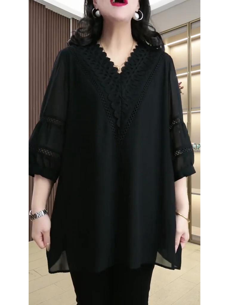 2025 Spring/Summer Plus Size Lace Top – Slimming Loose Fit Women's Fashion