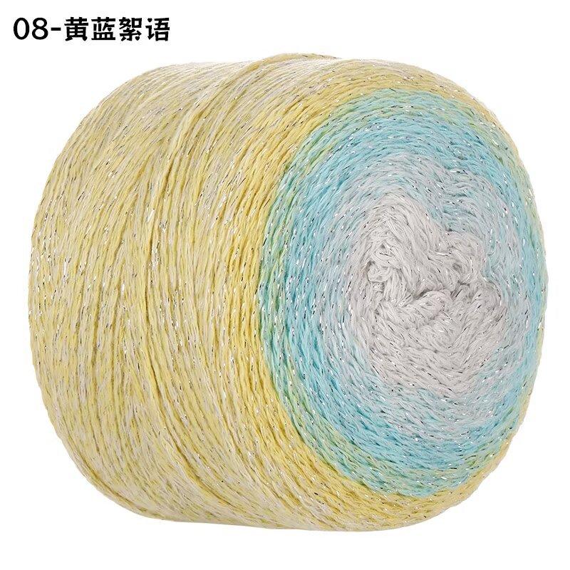 Gradual Change Cake Color Hollow Cotton Flash Silk Segment Dyed Crochet Bag Round Strand Colored Cotton Thread 200G