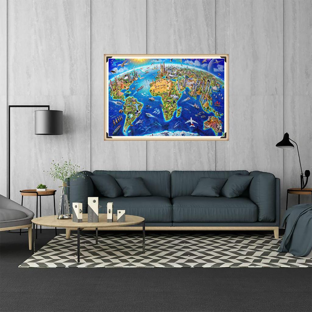 1000 Pieces World Landmarks Map Jigsaw Puzzles for Adults Home Decor Games Family Fun Floor Puzzles Educational Toys for Kids
