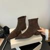 Womens Boots Temperament Pointed Toe Short Boots High Quality Suede Retro Ankle Booties Slim Fit Elastic Short Boots Botas Mujer
