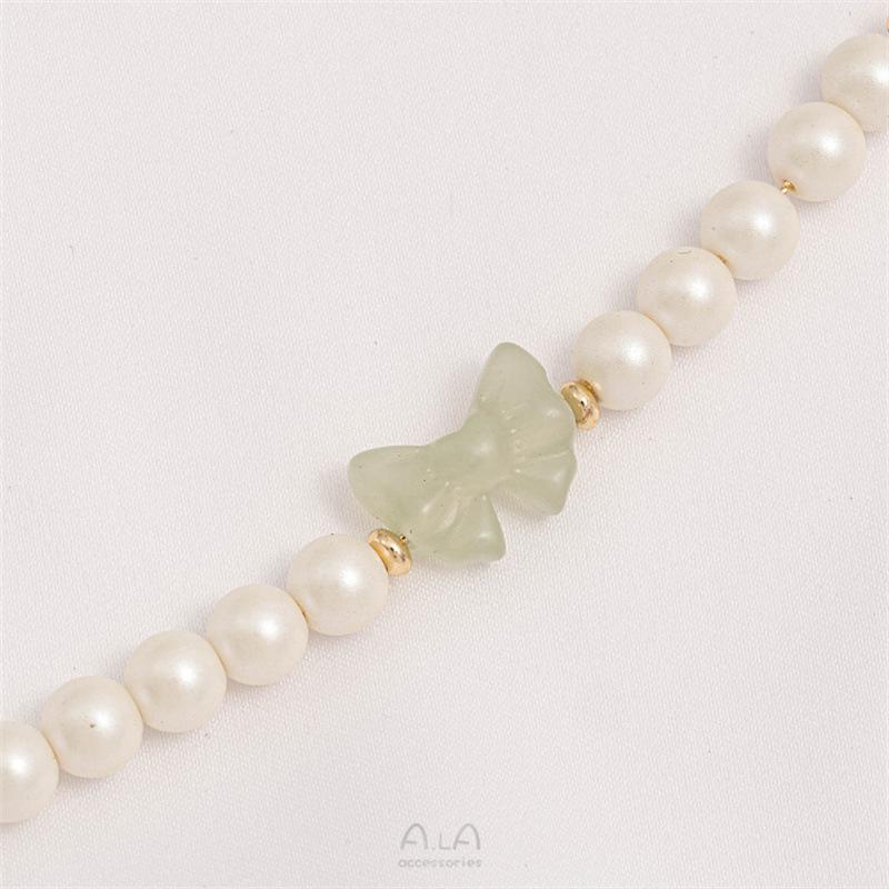 Natural Xiu Jade Carved Fish Tail Cat Head Pendant Bead Charm