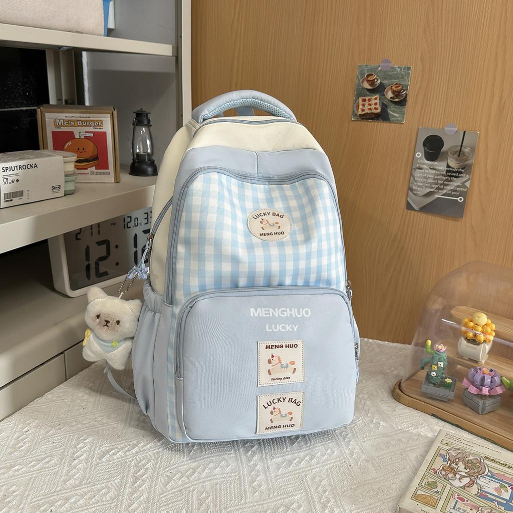 Schoolbag Japanese Ins Small Fresh Plaid Backpack, Junior High School Girl High School Student Schoolbag Cute Girl Travel Backpack