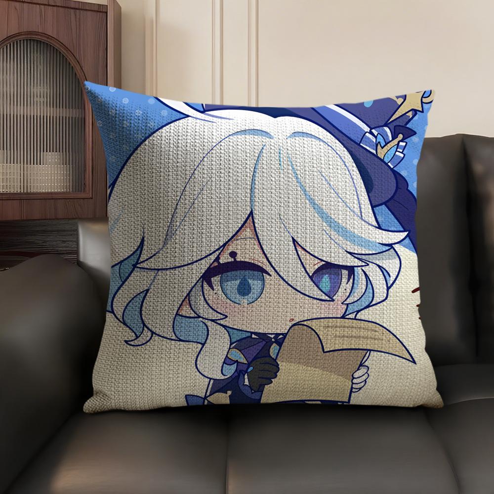 Furina Cute Genshin Impact Cushion Cover Natural Linen Organic Fabric Double-Sided Printing Sofa Home Decor Gift Pillow Case