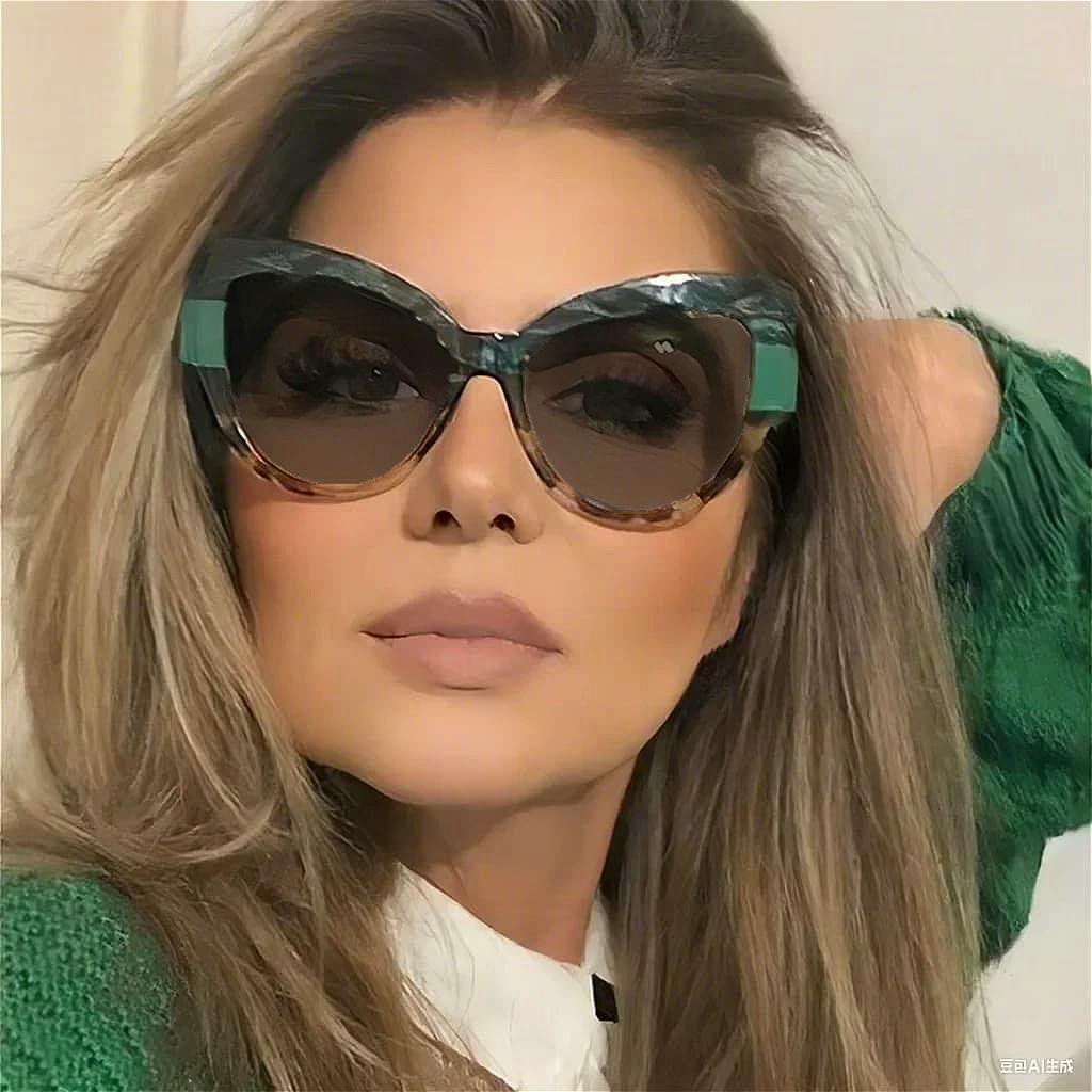 Cat Eye Oversized Sunglasses for Women Ins Personality with UV Protection Sun Glasses Pink Green Party Casual Eyewear