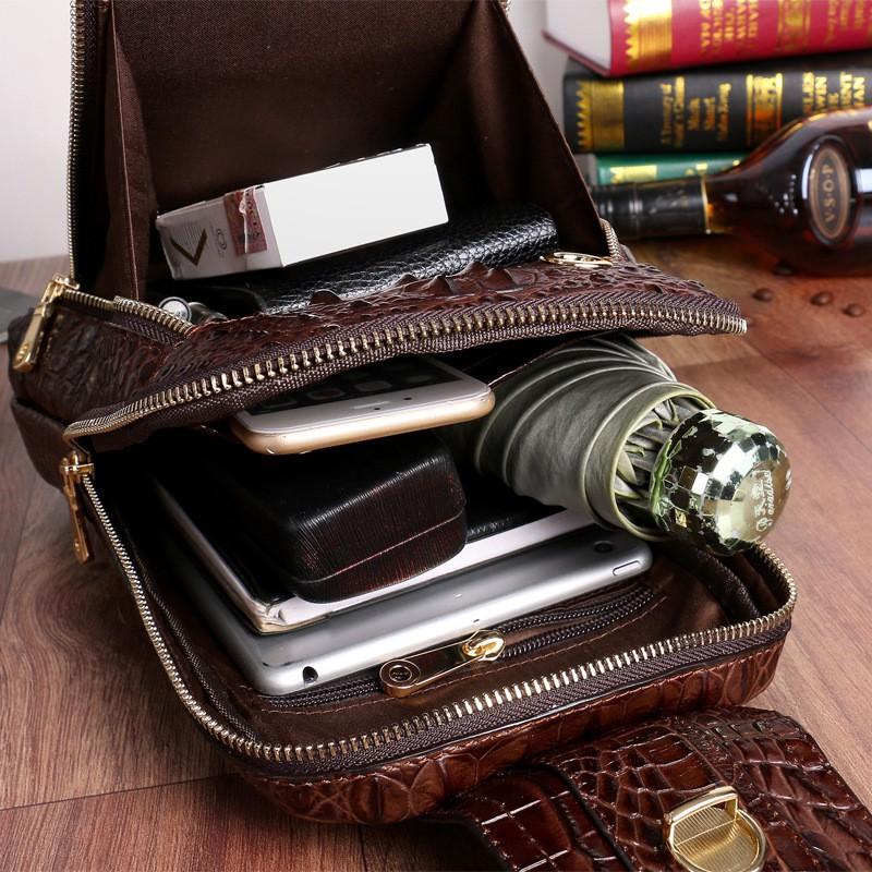 New Crocodile Patterned Men's Chest Bag Korean Version Casual Single Shoulder Diagonal Cross Genuine Leather