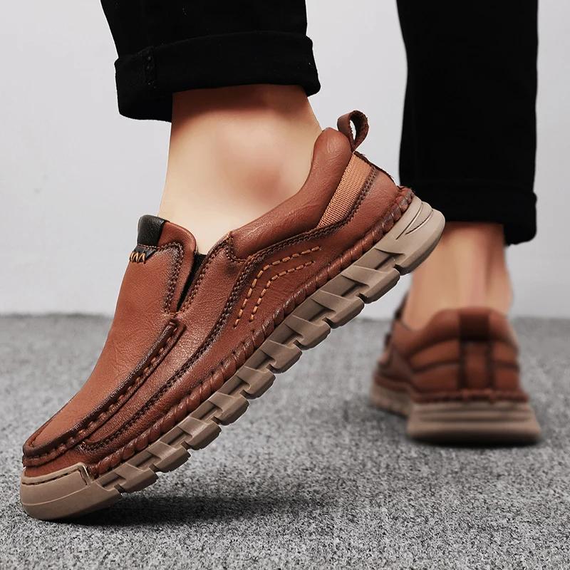 2025 New Men Casual Shoes Handmade Leather Loafers Comfortable Men's Shoes Quality Split Leather Flat Sneakers