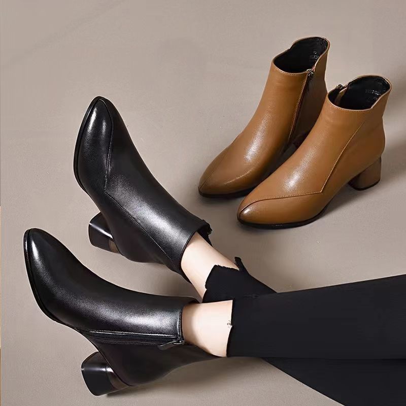 Fashion Ankle Boots for Women Autumn Winter Fur Elegant With Medium Heels Woman Short Shoes Footwear High Quality On Offer Booties Pu 39