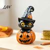 Spooky Tabletop Centerpieces Halloween Black Cat & Pumpkin Resin Ornaments, Cute Desktop Figurines, Office Desk Seasonal Ornaments Cartoon And Statue
