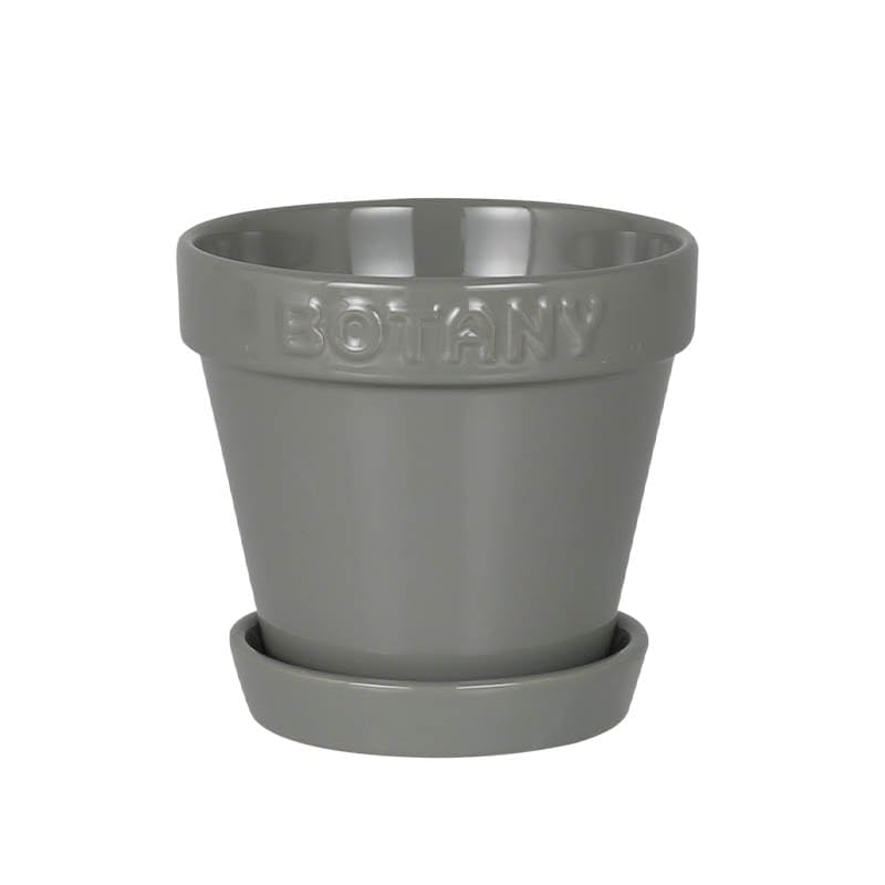 

Dulton Botany Pot 4, Gray, featuring an embossed logo and earth tones. BOTANY No. 4, 11.3cm high, 12cm diameter. Product code G21-0395SGY
