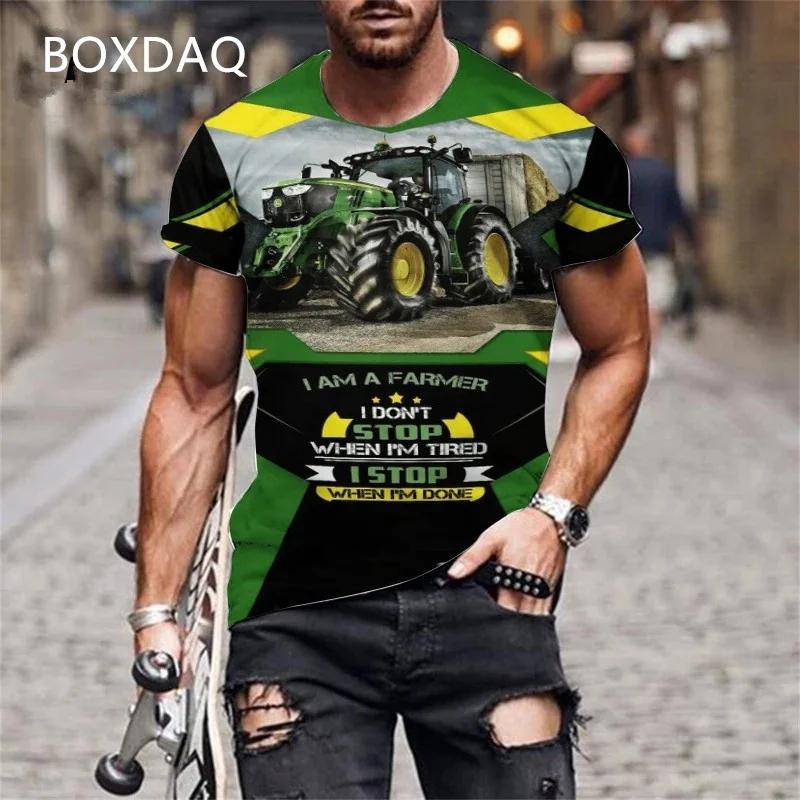

Чоловічі футболки з трактором з коротким рукавом, з круглим вирізом, з 3D-принтом, автомобіль, фермерські інструменти, спортивна футболка S