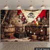 2D Piratenschiff Kabine Kulisse Totenkopfflagge Geburtstagsparty Hintergrund