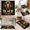4Pcs Lion Pattern Shower Curtain Set with Non-Slip Bath Mat, Toilet Lid Cover, Contour Rug & 12 Hooks, Bathroom Decor