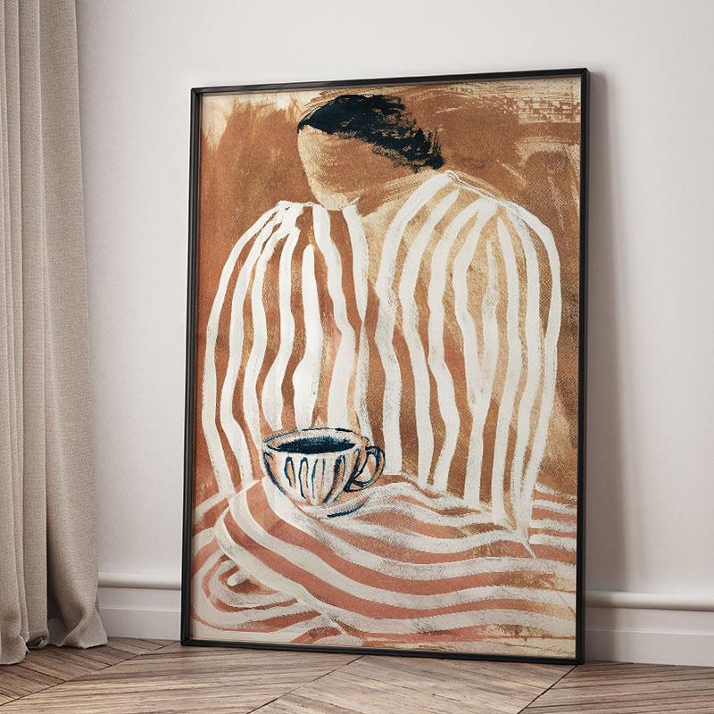 Striped Girl Book Vase Flower Wall Art Canvas Painting Abstract Posters And Prints Hotel Bar Wall Pictures For Living Room Decor