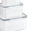 3pcs Drain Storage Basket Box Transparent Leakproof Food Storage Containers with Removable Colander for Fridge