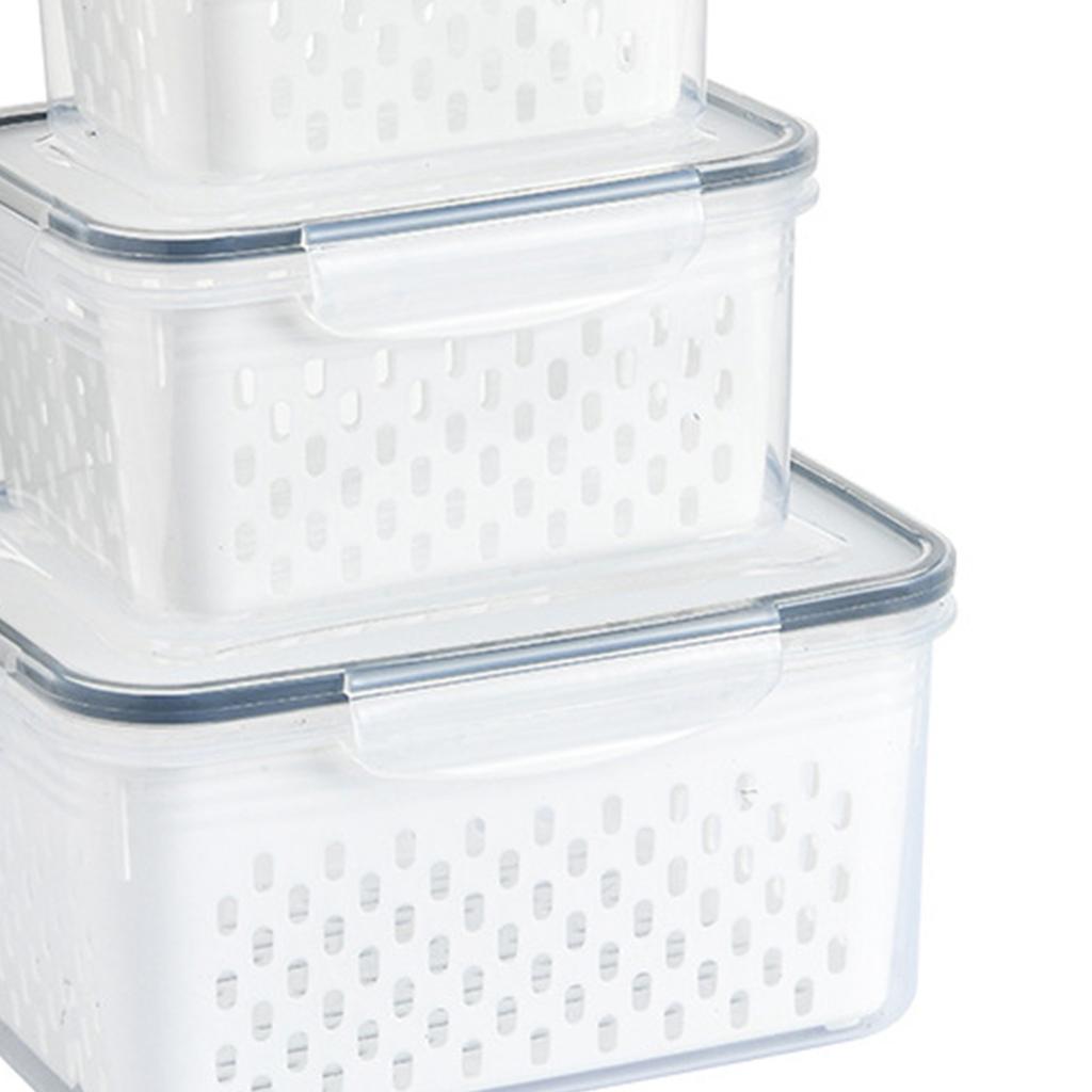 3pcs Drain Storage Basket Box Transparent Leakproof Food Storage Containers with Removable Colander for Fridge