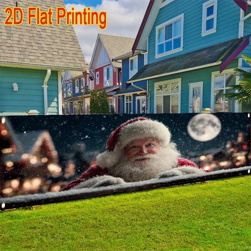 Noel Yard Banner, Santa Claus Lying on the Fence, winter lawn wall outdoor decor