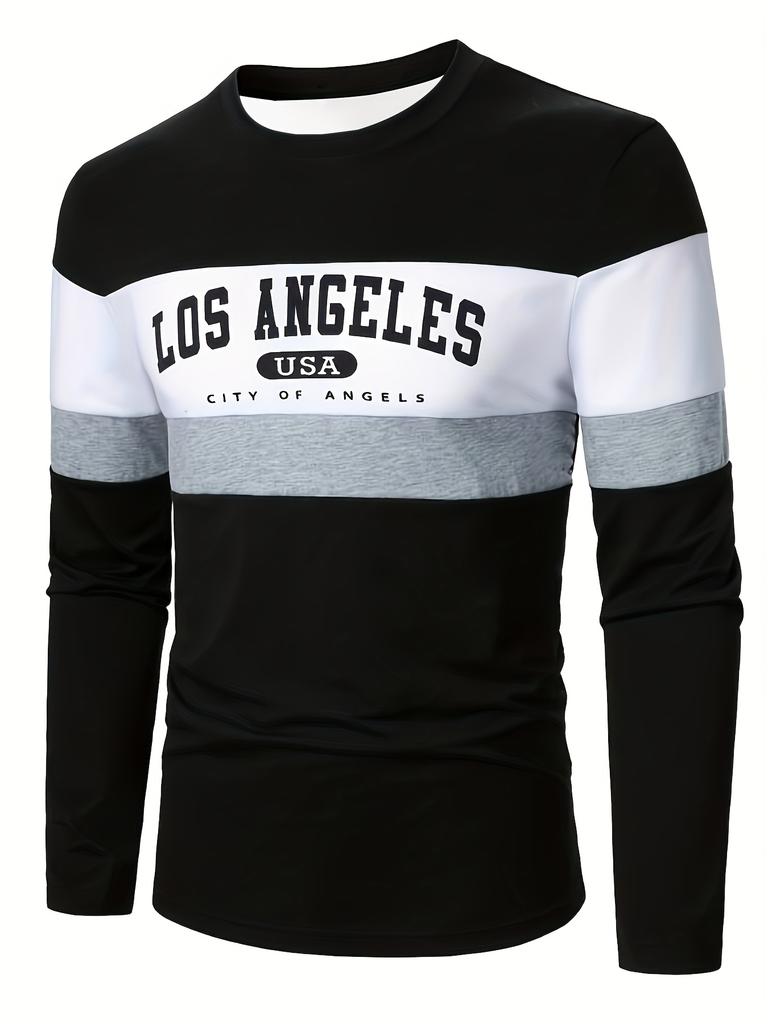 Men 3D Print Long Sleeve Sports T-Shirt, Casual Outdoor Running Top