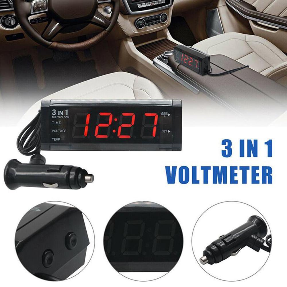 12V 3 In 1 Auto Automobile LED Digital Voltmeter Thermometer * Accessories * 15mm Clock Digital Clock Display Clock 78 Car U5M2