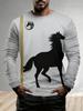 Men's T-Shirt Running Horse Graphic 3D Print Fashion Long Sleeve Crew Neck Unisex Tee Shirt Casual Summer Personality Men's Top