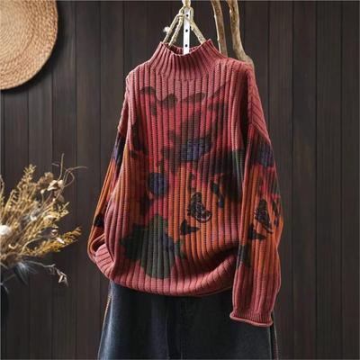 Suéteres de mujer con estampado floral, suéteres casuales de punto de invierno, suéteres sueltos para mujer