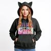Damemote Casual Langermet trykt Rundhals hettegenser Pullover Topp med lommer
