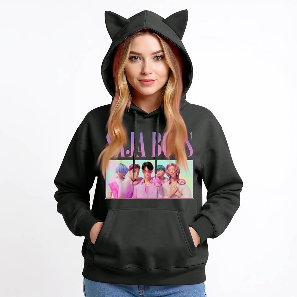 Damemote Casual Langermet trykt Rundhals hettegenser Pullover Topp med lommer