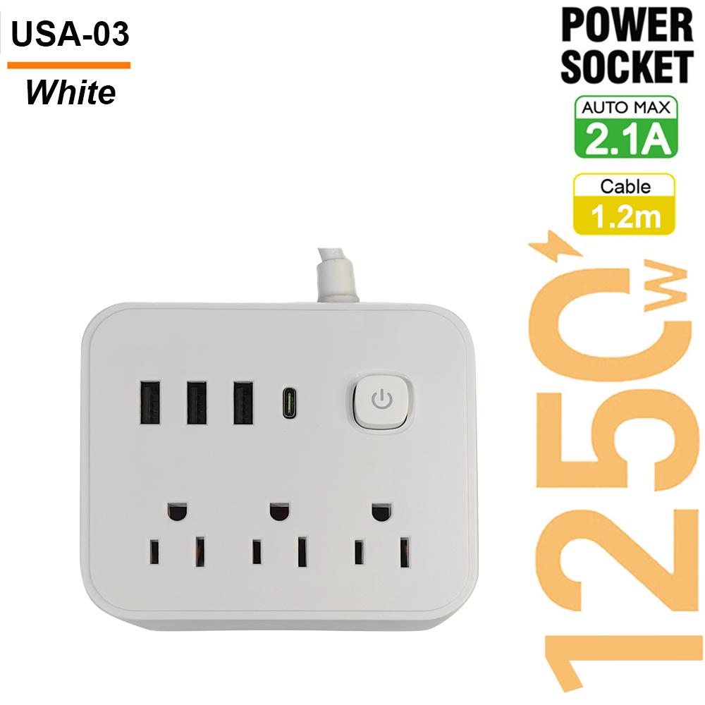 

US Plug AC Outlets Power Strip Multitap Electrical Socket Extension Cord With USB C Ports Fast Charging Network Filter Adapter US Plug білий