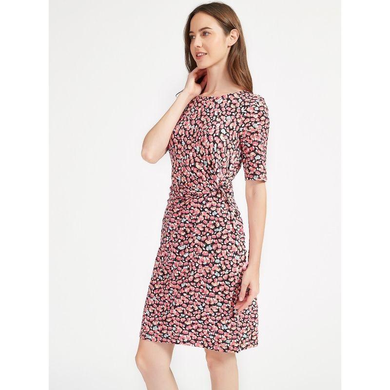 

Женское деревянное платье из тенселя с полурукавом для полных Orange red flower on black background L