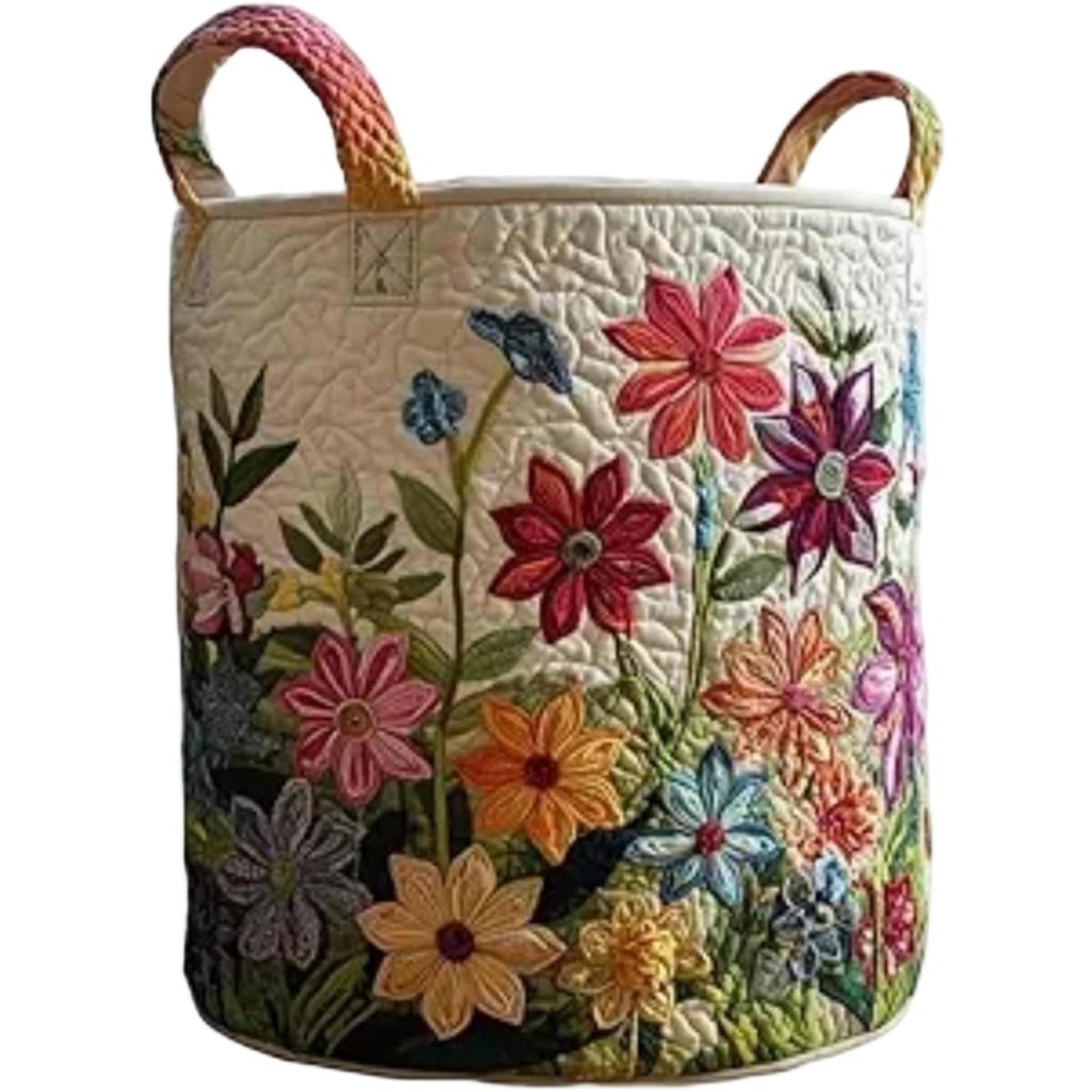 Large Quilted Laundry Storage Basket 51x71cm Durable Fabric Organizer with Handles for Clothes Toys and Household Items