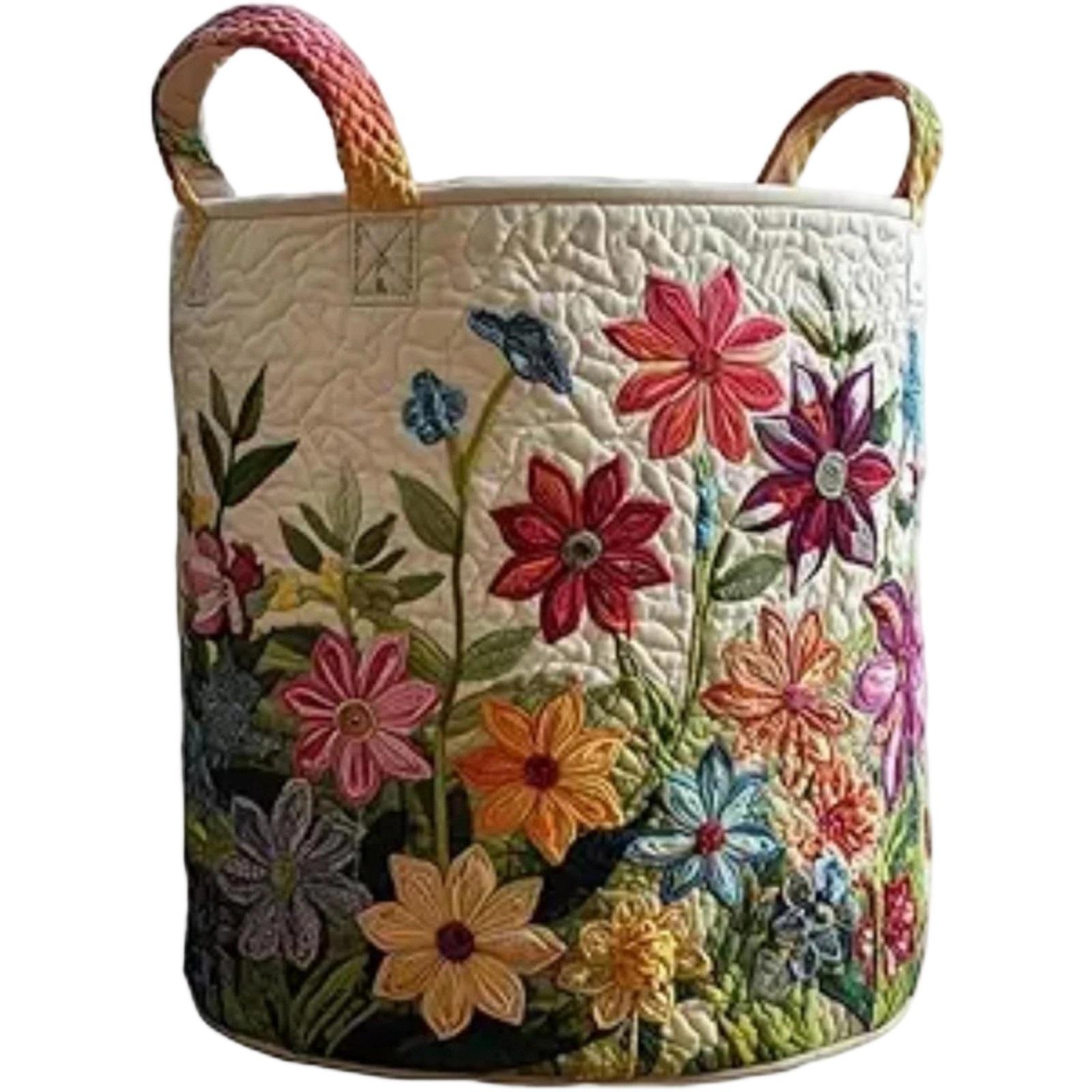 

Quilted Laundry Storage Basket 36x46cm Durable Fabric Organizer with Handles for Clothes Toys and Household Items Storage One Size