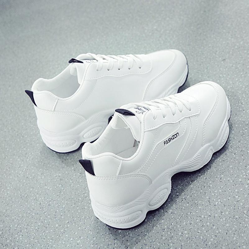 Women's 2025 White Leather Sneakers: Spring & Autumn Thick Sole Versatile Casual Shoes