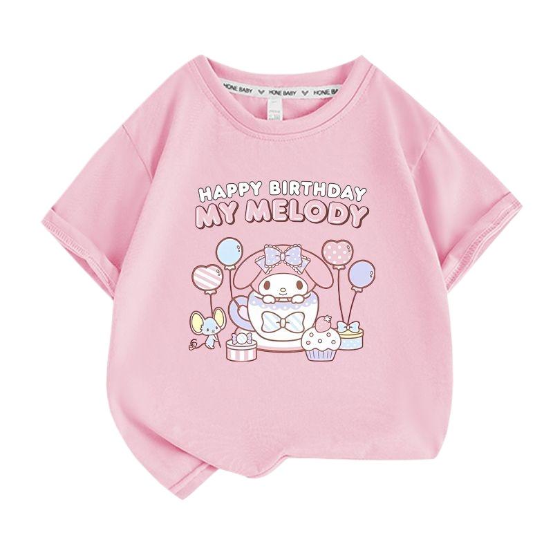 

Sanrio Летняя одежда для девочек 100% хлопок Детская детская девочка Милая футболка с принтом My Melody Мультяшный топ с коротким рукавом Комплекты 110