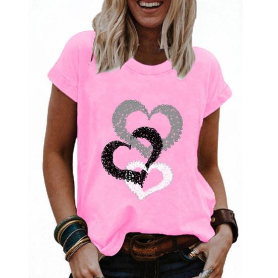 Dívčí triko s kulatým výstřihem, krátkým rukávem, odolné vůči oděru, ležérní legrační potisk srdce, svetr Top Streetwear