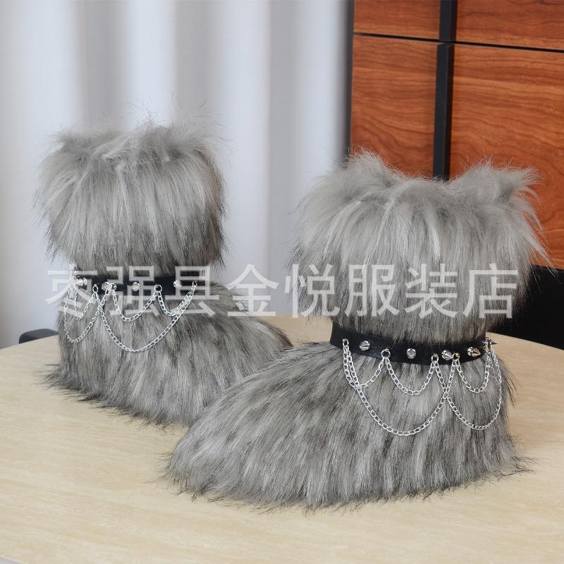 Fox Fur Snow Boots Autumn and Winter Warm and Cold Thickened Medium Tube Imitation Fur Boots Fashion Wool Boots